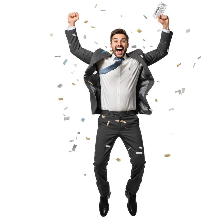 Hombre emocionado celebrando haber ganado el chance